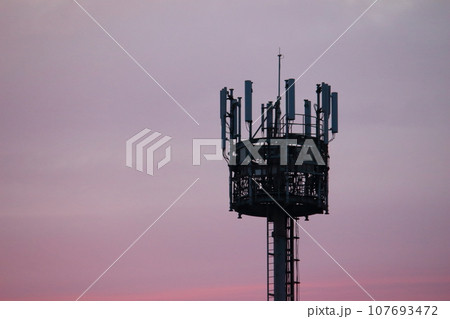夕焼けに染まる電波塔 107693472