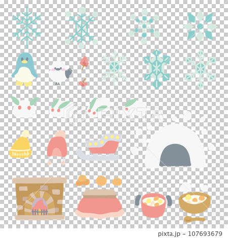 Simple deformed winter accessory color illustration set 107693679
