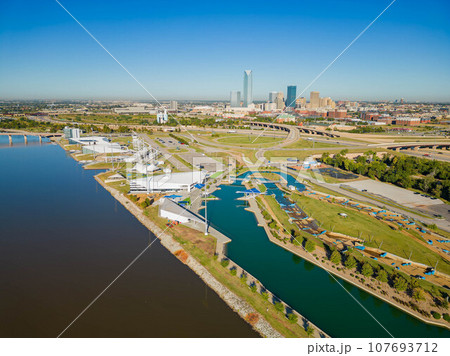 Aerial view of the beautiful downtown cityscape and Boathouse District 107693712