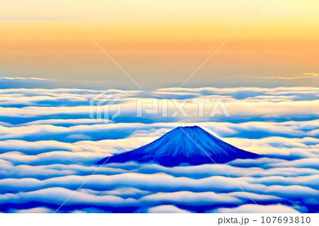 美しい富士山と空と雲が見える自然の風景イラスト。Generative AI 107693810