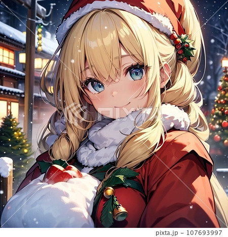 クリスマスにサンタクロースのコスプレを楽しむ女の子のイラスト素材