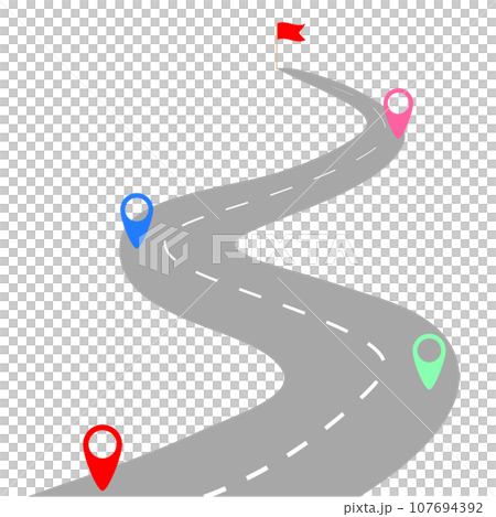 目標を達成するためのロードマップ。道路とマップポインター。 目標を達成するためのロードマップ。道路とマップポインター。 107694392