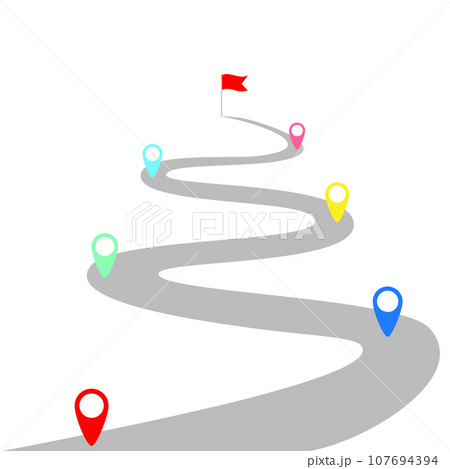 目標を達成するためのロードマップ。道路とマップポインター。 目標を達成するためのロードマップ。道路とマップポインター。 107694394