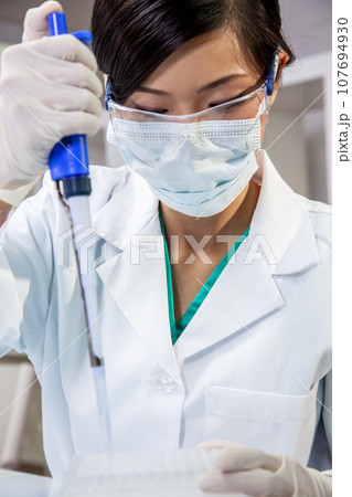 Asian Female Woman Scientist Medical Research Lab or Laboratory 107694930
