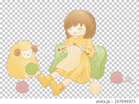 knitting girl and sheep knitting girl and sheep 107694973
