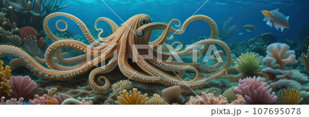 Fairy tale Octopus Under Sea Creatures Animals Octopus Natural Tentacle Giant Squid Swim Aquatic Life Water Plant Landscape Habitat Imitate Nature Underwater Fish Water Ocean Aquarium Marine. AI Fairy tale Octopus Under Sea Creatures Animals Octopus Natural Tentacle Giant Squid Swim Aquatic Life Water Plant Landscape Habitat Imitate Nature Underwater Fish Water Ocean Aquarium Marine. AI 107695078