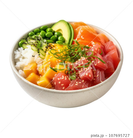 Poke bowl: Raw fish over rice, topped with...のイラスト素材 [107695727] - PIXTA