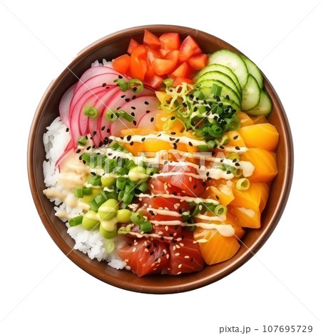 Poke bowl: Raw fish over rice, topped with...のイラスト素材 [107695729] - PIXTA