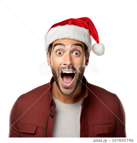 Excited and Surprised Young man in santa cap 107695746