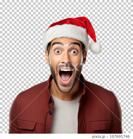 Excited and Surprised Young man in santa cap 107695746