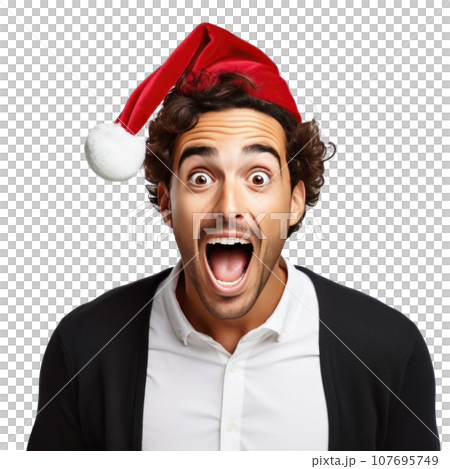 Excited and Surprised Young man in santa cap 107695749