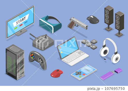 3D Isometric Flat Vector Set of Gaming Items 3D Isometric Flat Vector Set of Gaming Items 107695750
