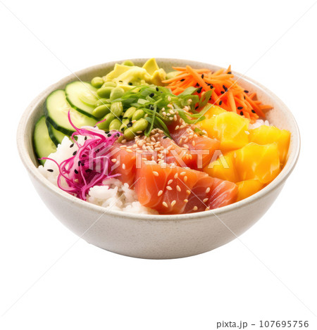 Poke bowl: Raw fish over rice, topped with...のイラスト素材 [107695756] - PIXTA