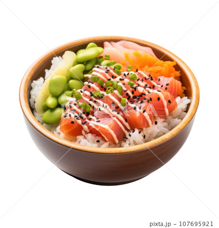 Poke bowl: Raw fish over rice, topped with...のイラスト素材 [107695921] - PIXTA