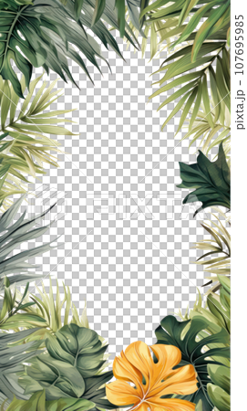 Tropical foliage border with space for text Tropical foliage border with space for text 107695985