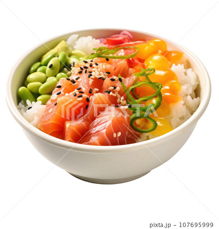 Poke bowl: Raw fish over rice, topped with...のイラスト素材 [107695999] - PIXTA