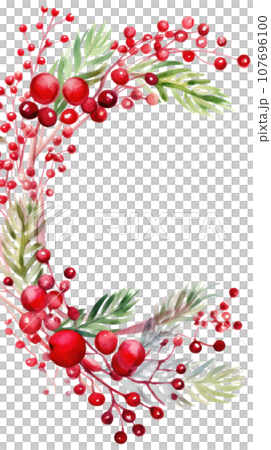 Festive watercolor Christmas wreath with red berries and a frame. Festive watercolor Christmas wreath with red berries and a frame. 107696100