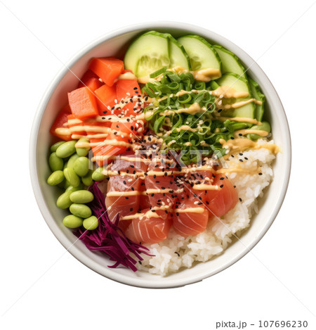 Poke bowl: Raw fish over rice, topped with...のイラスト素材 [107696230] - PIXTA