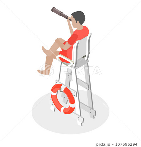 3D Isometric Flat Vector Illustration of Beach Lifeguard. Item 2 3D Isometric Flat Vector Illustration of Beach Lifeguard. Item 2 107696294