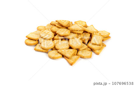 Crackers Pile, Crackers of Different Geometric Shapes, Cookies Isolated Crackers Pile, Crackers of Different Geometric Shapes, Cookies Isolated 107696538