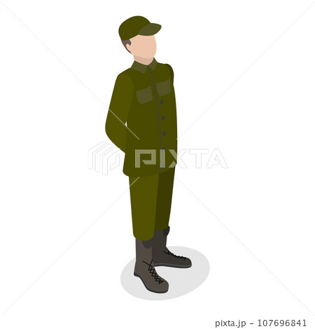 3D Isometric Flat Vector Set of Soldiers in Uniform. Item 1 107696841