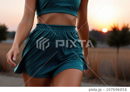 Running and healthy lifestyle concept. Close up Runner female close up. Woman warming up and going for training outdoor. AI Running and healthy lifestyle concept. Close up Runner female close up. Woman warming up and going for training outdoor. AI 107696858
