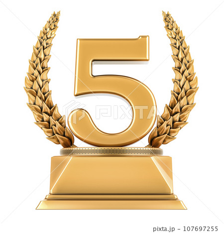 Fifth place golden trophy cup, 3D rendering 107697255