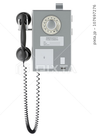 Payphone, coin operated public telephone. 3D rendering 107697276