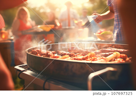 smoking food on focus and blured people for background ai generated art smoking food on focus and blured people for background ai generated art 107697325