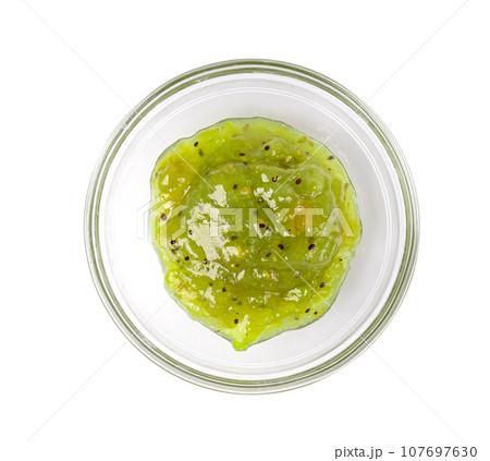 Green Jam Isolated, Sweet Kiwi Confiture in Bowl, Gooseberry Marmalade, Green Tomato Jam 107697630