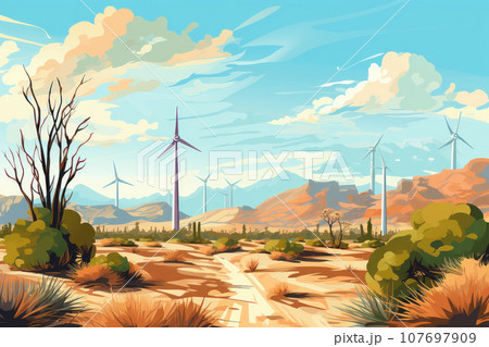 Wind turbines in the desert 107697909