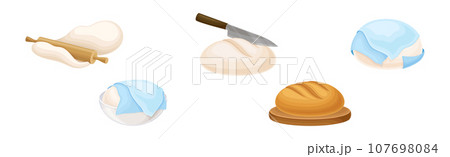 Kneading Dough for Bread Cooking and Preparation Vector Set 107698084