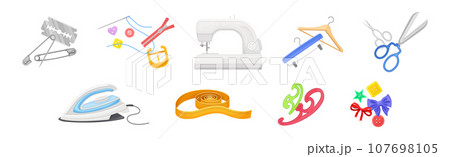 Different Sewing Tools and Equipment for Dressmaking Vector Set 107698105