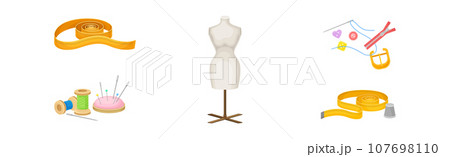 Different Sewing Tools and Equipment for Dressmaking Vector Set 107698110