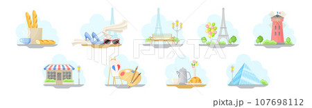 Paris and France Symbol and Object Vector Composition Set Paris and France Symbol and Object Vector Composition Set 107698112