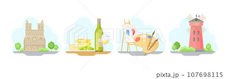 Paris and France Symbol and Object Vector Composition Set 107698115