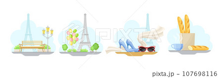 Paris and France Symbol and Object Vector Composition Set Paris and France Symbol and Object Vector Composition Set 107698116
