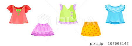 Bright Girlish Garments and Clothing for Summer Vector Set 107698142
