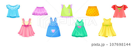 Bright Girlish Garments and Clothing for Summer Vector Set 107698144