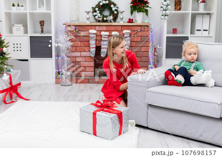 Woman spends family Christmas with her little son Woman spends family Christmas with her little son 107698157