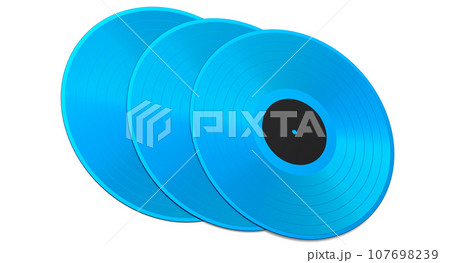 Set of vinyl LP records with label isolated on white background. 107698239