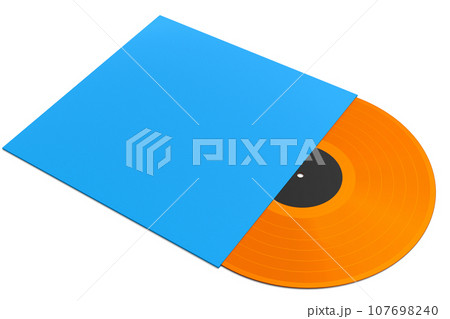 Black vinyl LP record with cover isolated on white background. Black vinyl LP record with cover isolated on white background. 107698240