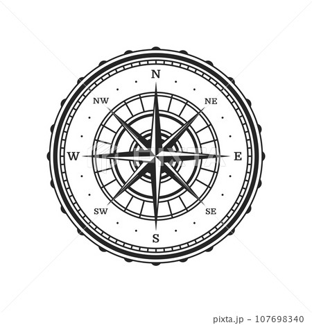 Old compass, vintage map wind rose star with vector arrows of North, South, East and West direction points. Sea travel map compass dial with antique wind rose star, marine adventure and cartography Old compass, vintage map wind rose star with vector arrows of North, South, East and West direction points. Sea travel map compass dial with antique wind rose star, marine adventure and cartography 107698340