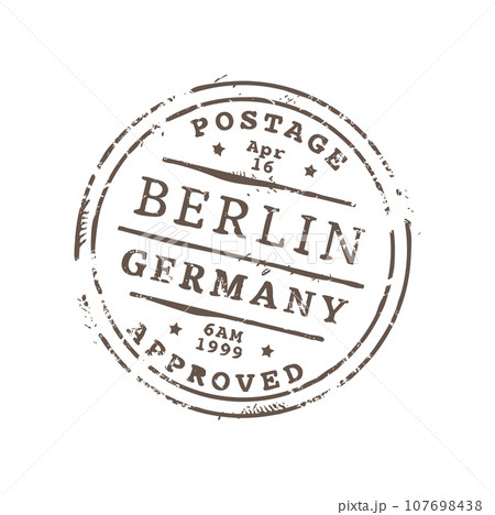 Berlin Germany approved postage, postal stamp sign. Vector post office round seal, mail delivery emblem retro ink stamp. International mail control sign 107698438