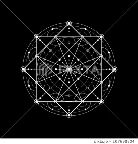 Sacred geometry, alchemy spiritual symbol or tattoo. Myth and magic pentagram. Religion spirituality, masonic mystic sign, occult geometric outline vector ornament and illuminati mystery line pattern 107698504