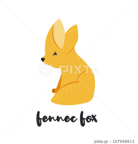 Cute orange fennec fox on white background 107698613