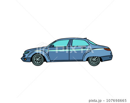 Organization of your own car dealership or tire fitting. Travel by car across the world. The blue car is moving. 107698665