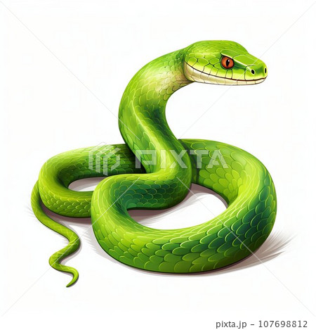 Bright Green Snake Isolated on White Background. Generative ai 107698812