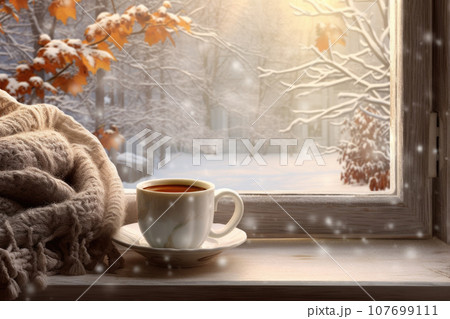 Cup of coffee on the windowsill Cup of coffee on the windowsill 107699111