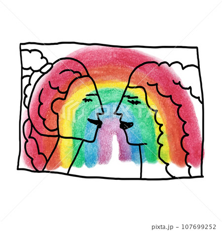 Lesbian couple illustration on rainbow background 107699252